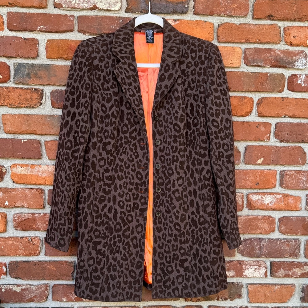 Leopard Long Velvet Brown Spots Iconic Lined Pockets Button Up Coat 6